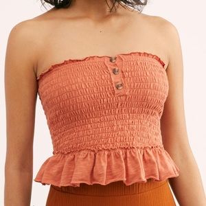 NEW Free People We The Free Smocked Ruffle Peplum Tube Top - Size Large